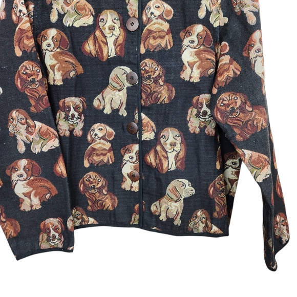 New Direction Vintage Cottagecore Black Puppy Dog Blazer Jacket Womens Size XL - Picture 4 of 9